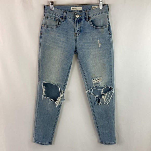 Bullhead Denim - COFFEE Stained Bullhead Skinny Boyfriend Distressed Jeans 25